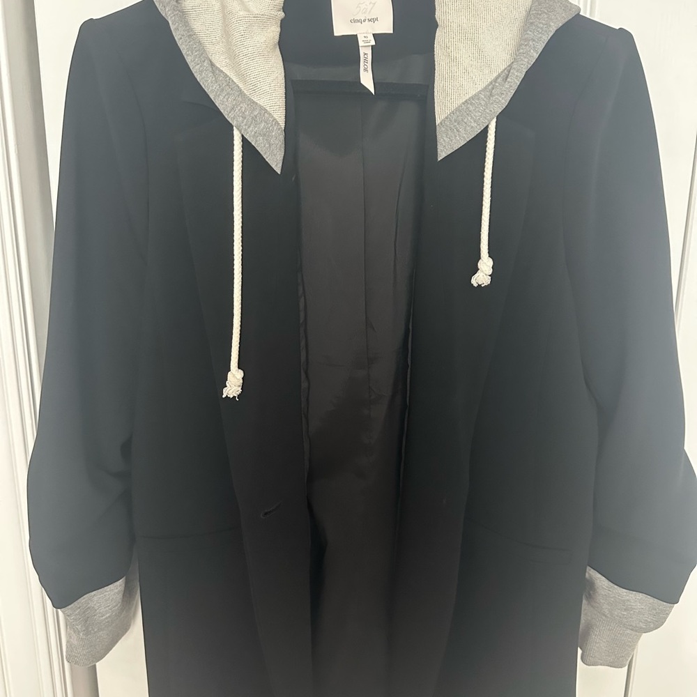 Cinq a Sept Black and Gray Blazer with Hood